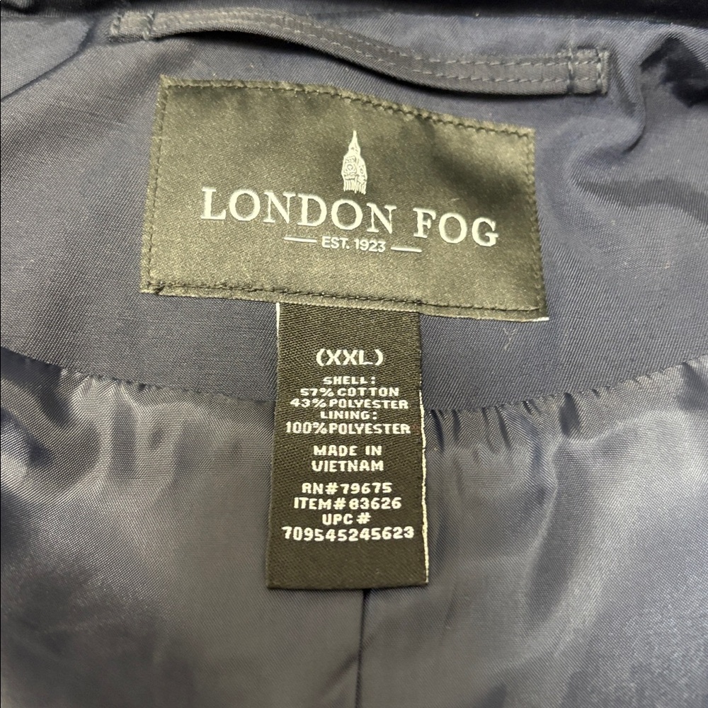 NWOT Navy London Fog light weight Trench Coat with detachable hood, no flaws. - Picture 6 of 16